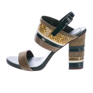Tory Burch Edina Heels Snakeprint Green Block 7.5